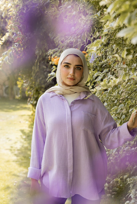 Crinkled linen shirt in lavender