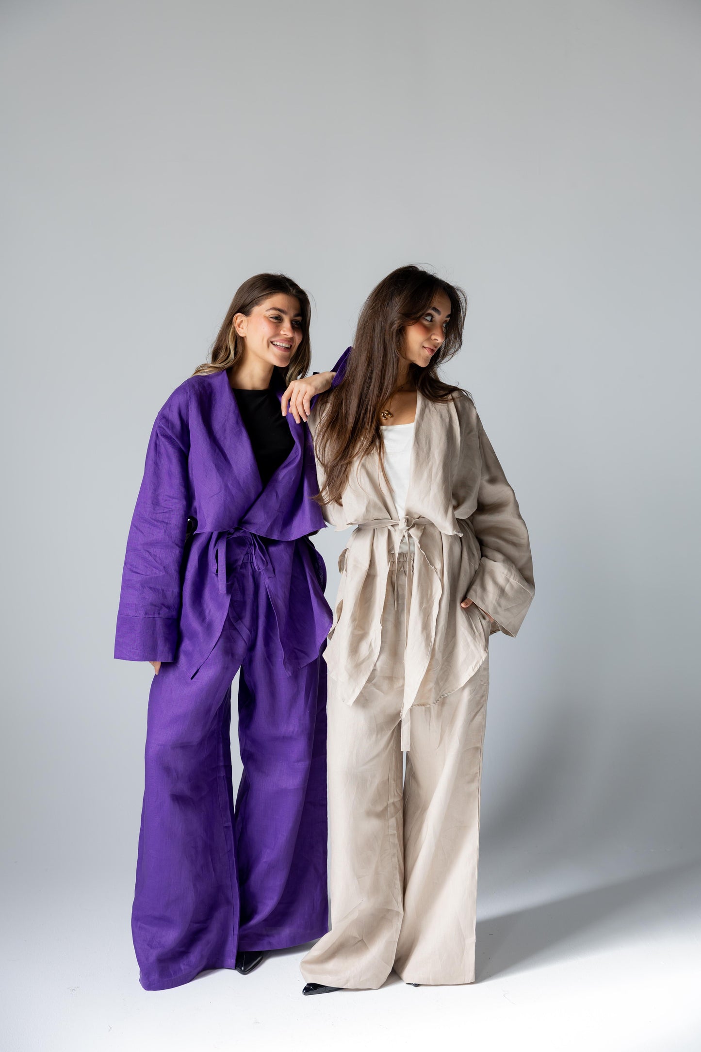 Linen Flow Cardigan Set - Deep Purple
