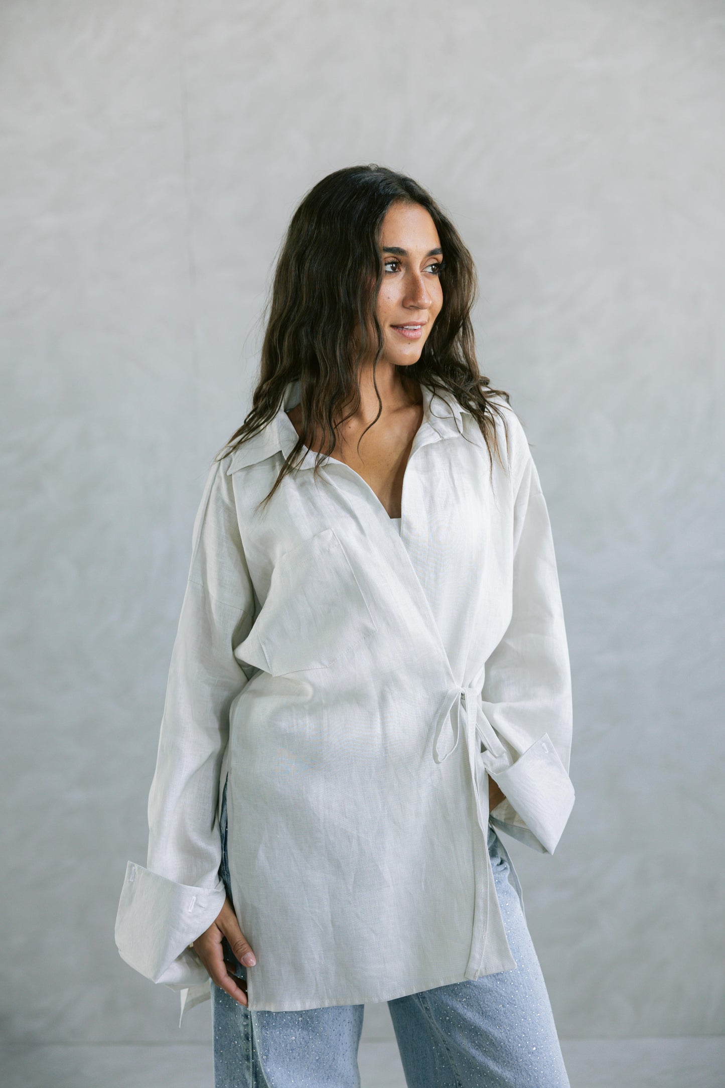 Side Tie Linen Shirt - Griege