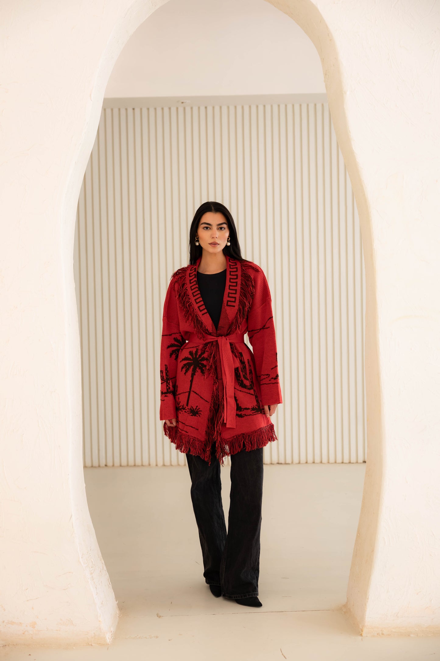 Center Of Attention Knit Cardigan - Hot Pink X Brown