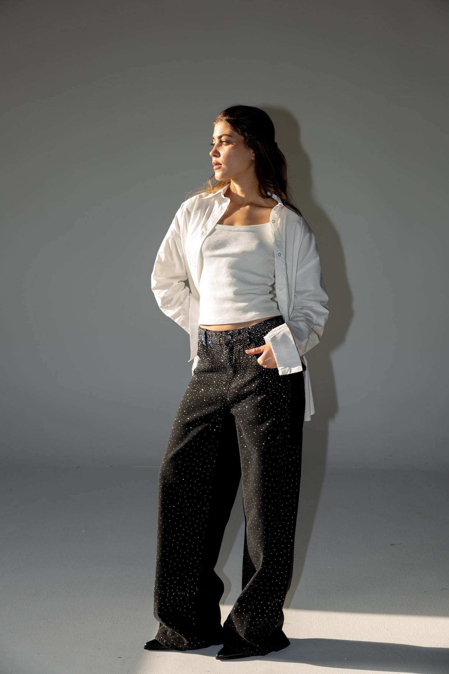 Nightfall Studded Denim Pants - Black