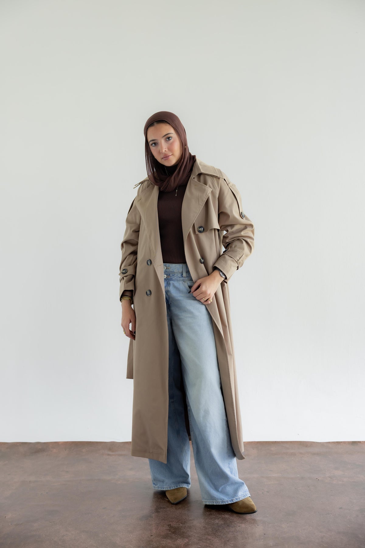 Double Collar Trench Coat - Walnut