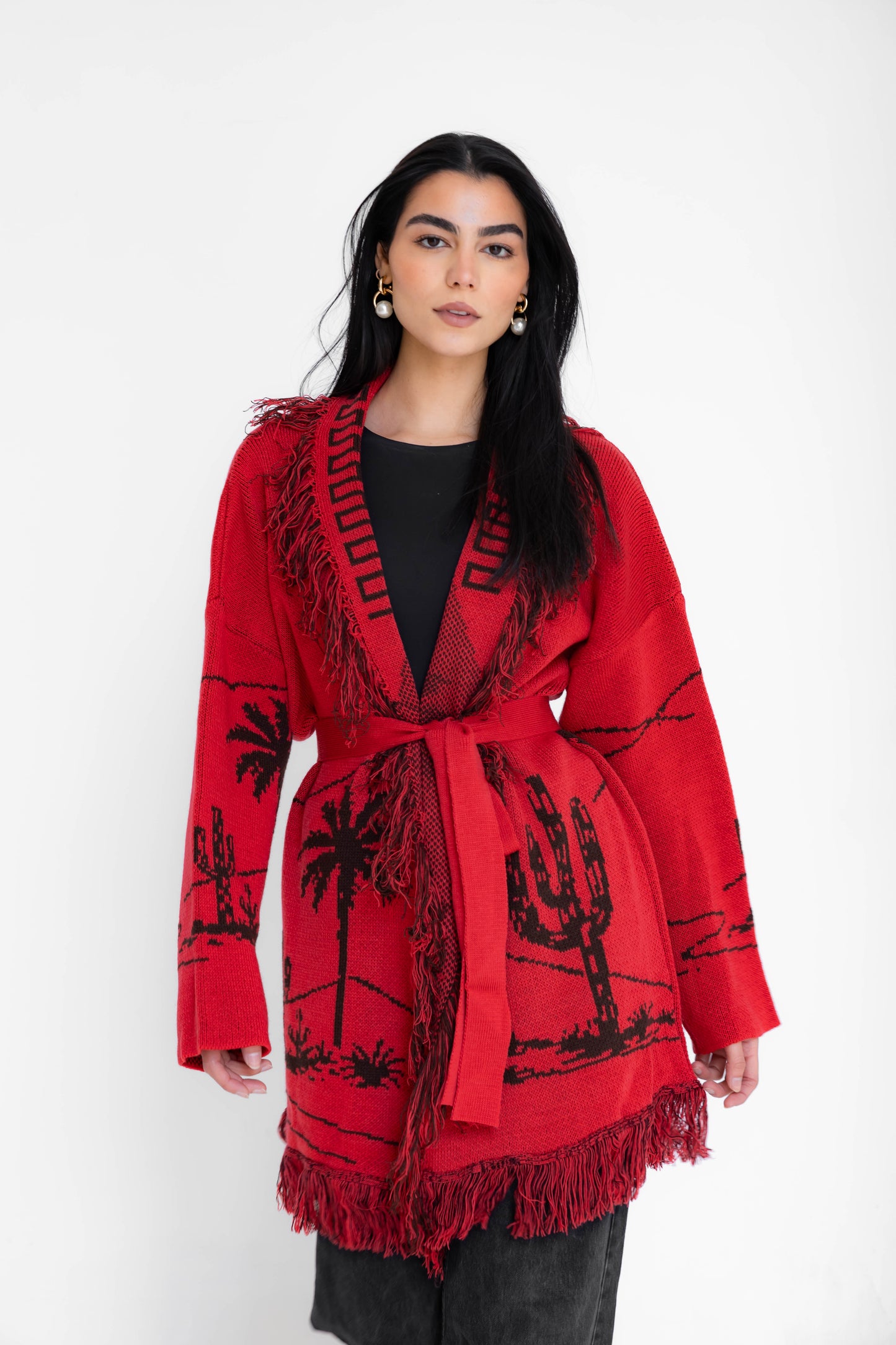 Center Of Attention Knit Cardigan - Hot Pink X Brown
