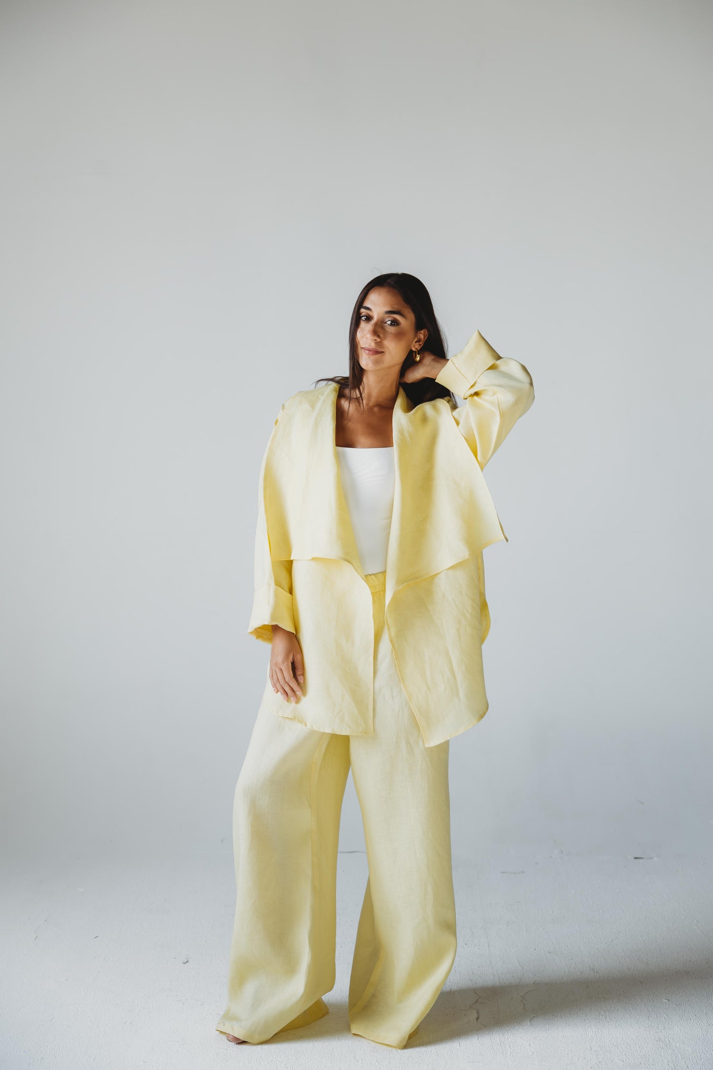 Linen Flow Cardigan Set - Butter Yellow
