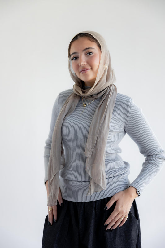 The Ribbed Knit Basic Top - Gray