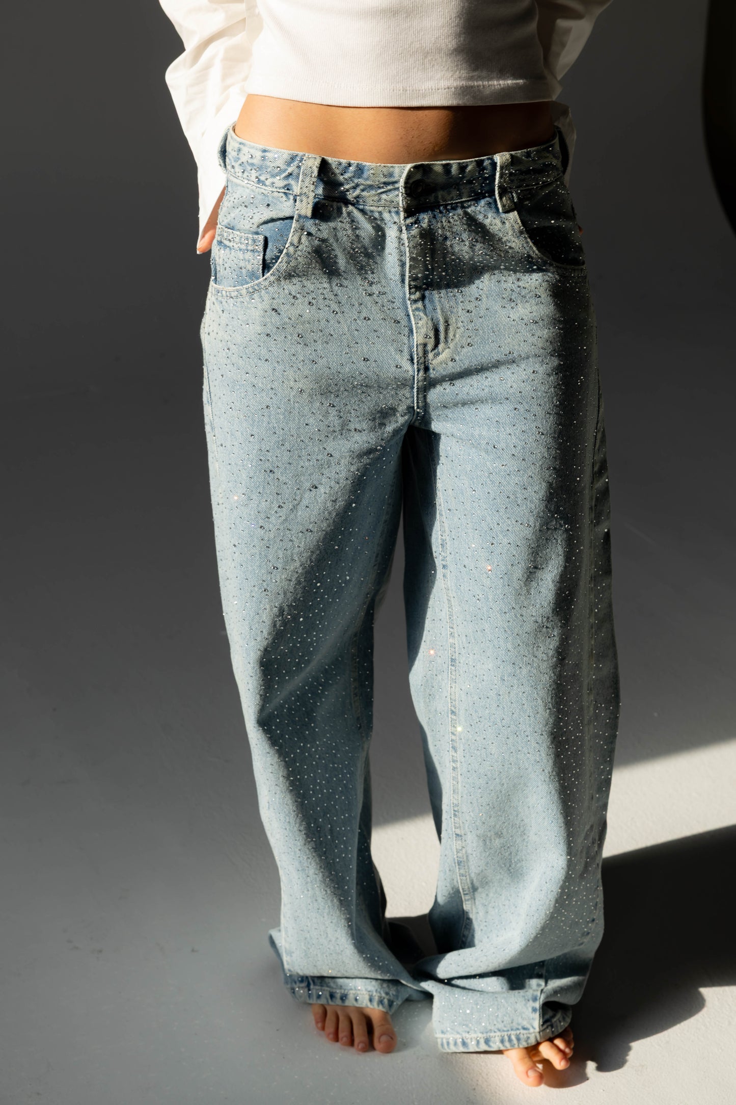 Nightfall Studded Denim Pants In Cloudwash