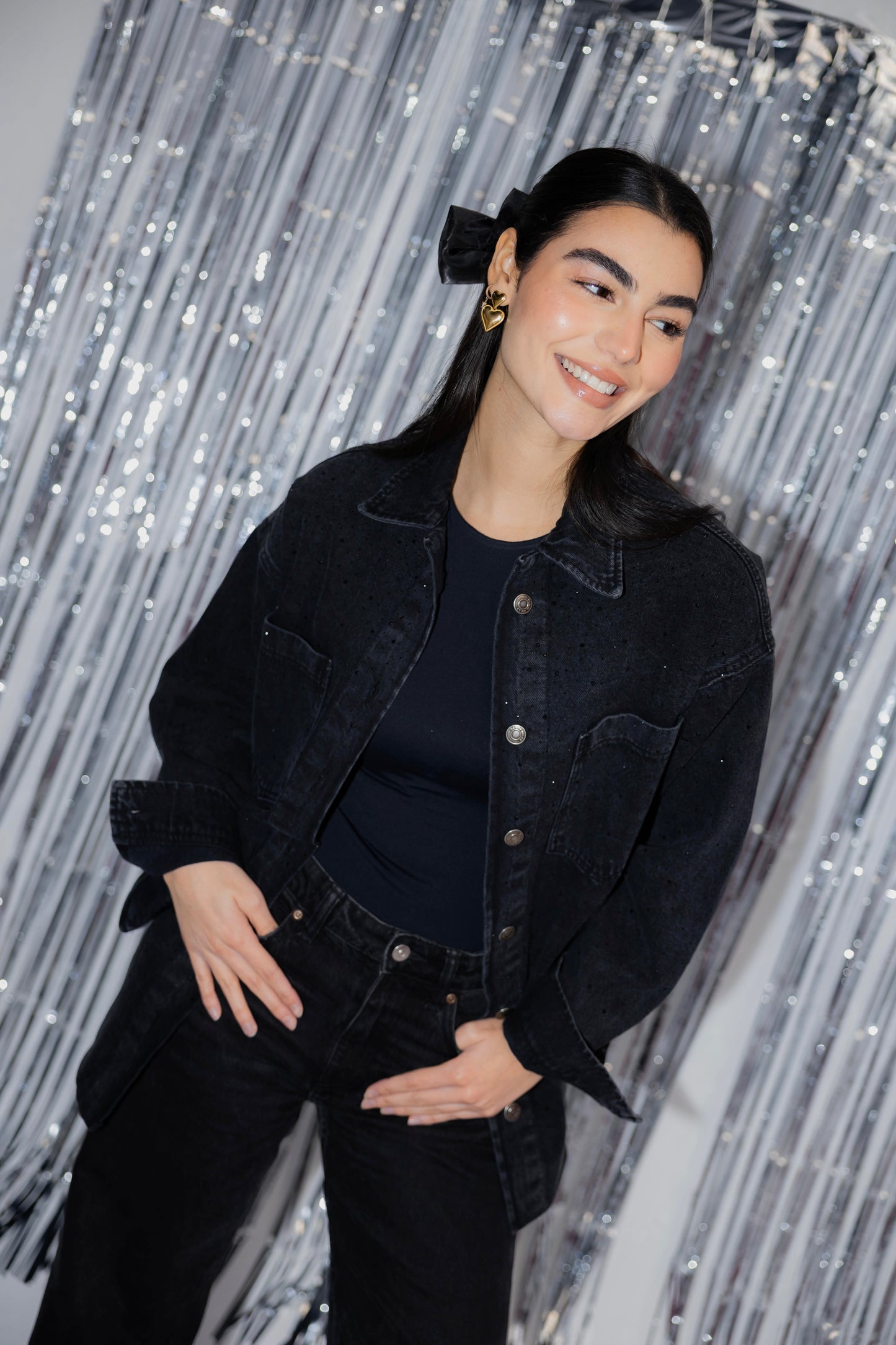 Starluxe Studded Denim Jacket In Black