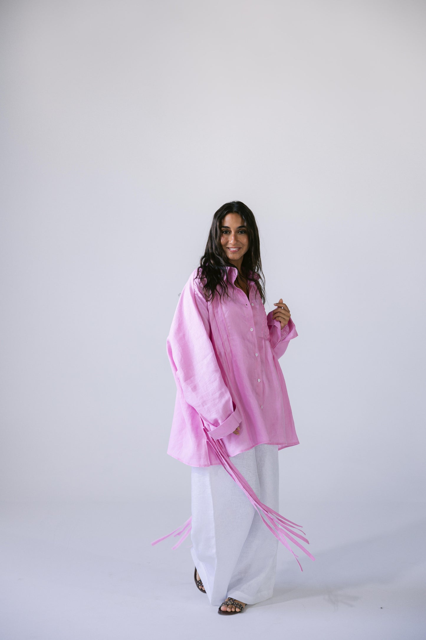Summer Fringes Linen Shirt - Pink