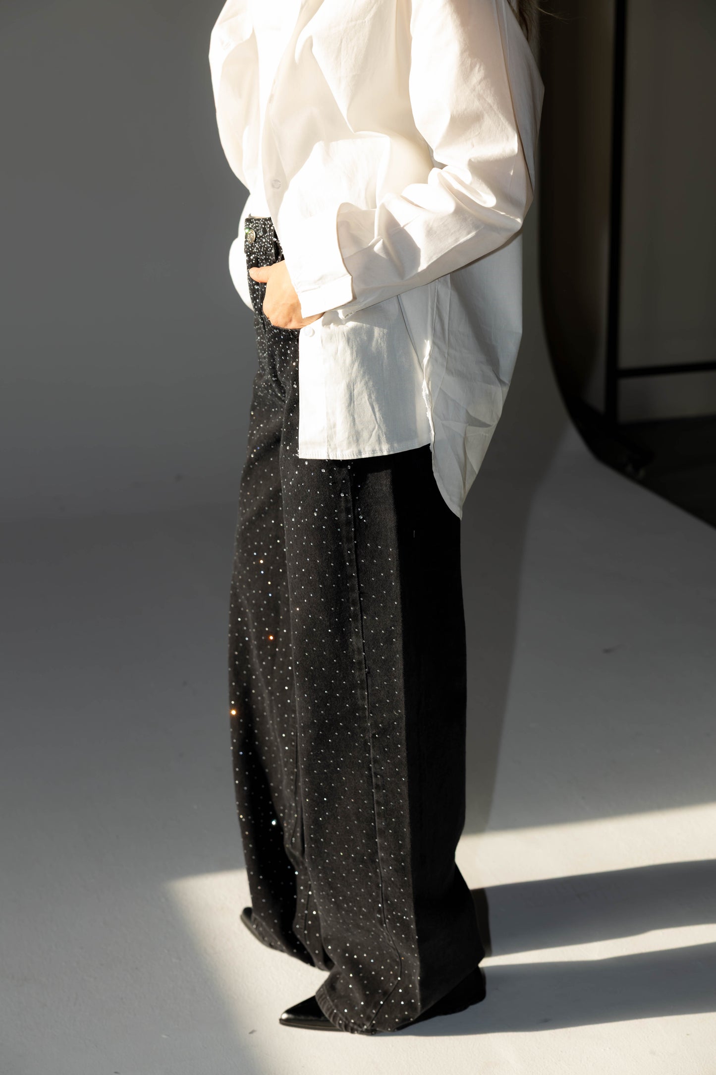Nightfall Studded Denim Pants - Black