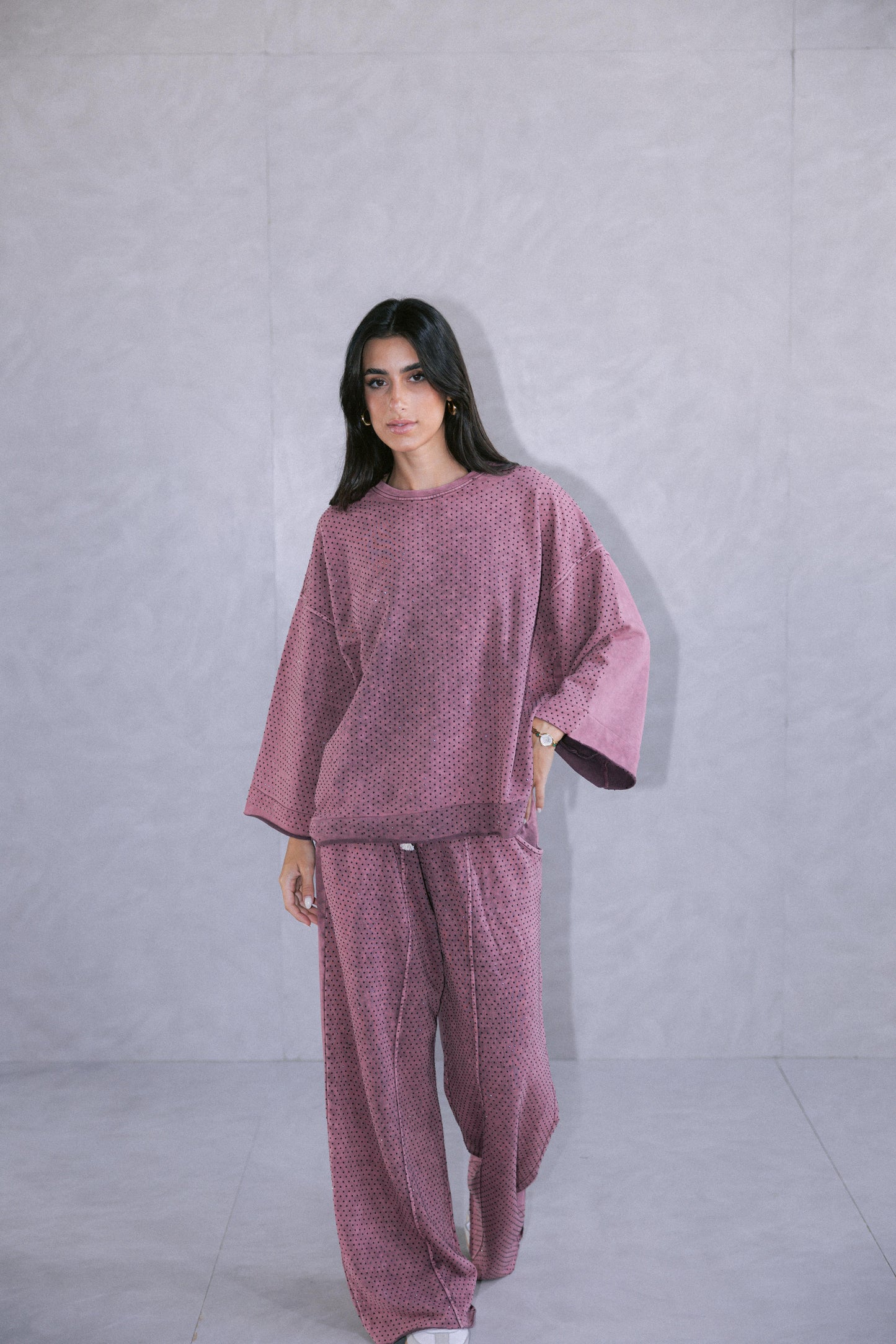 Relaxed Studded Set - Burgundy