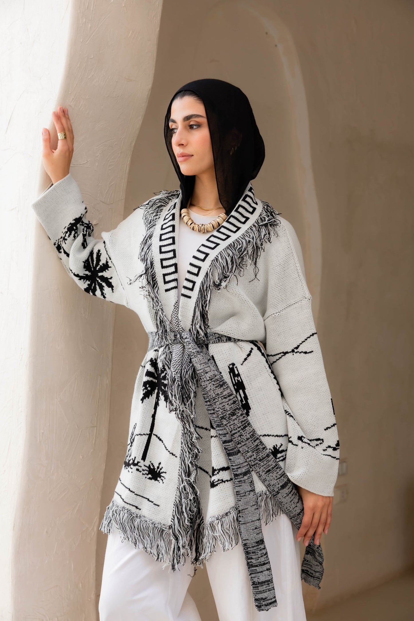 Center Of Attention Knit Cardigan In Black X White