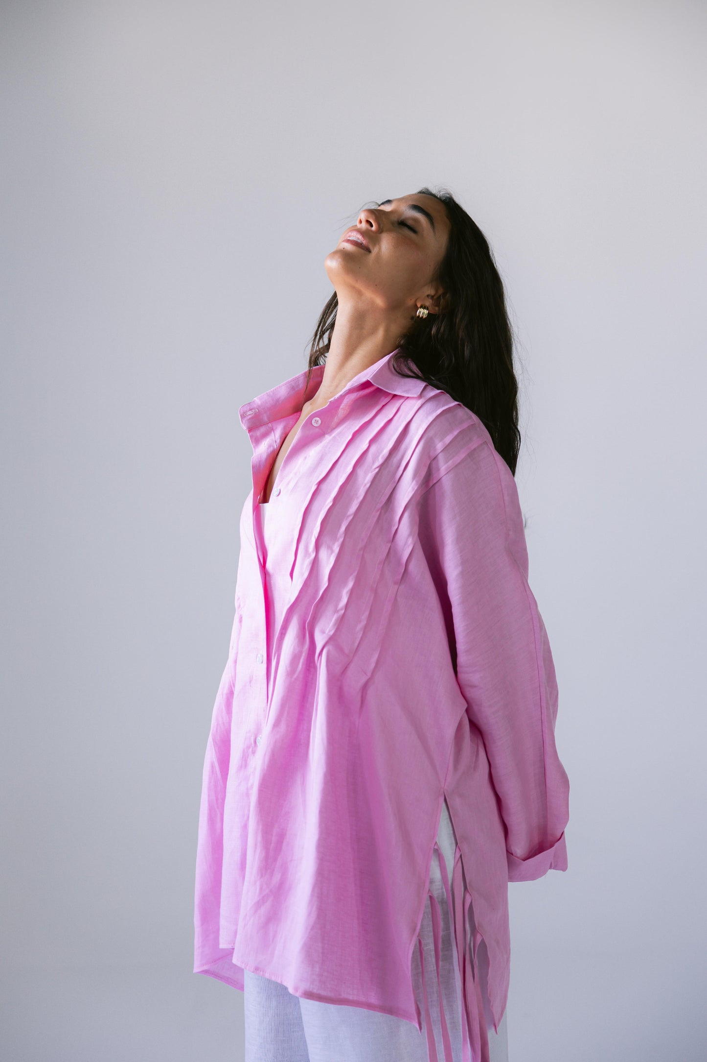 Summer Fringes Linen Shirt - Pink