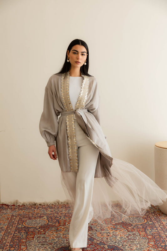 Celestia Glimmer Kaftan In Soft Greige