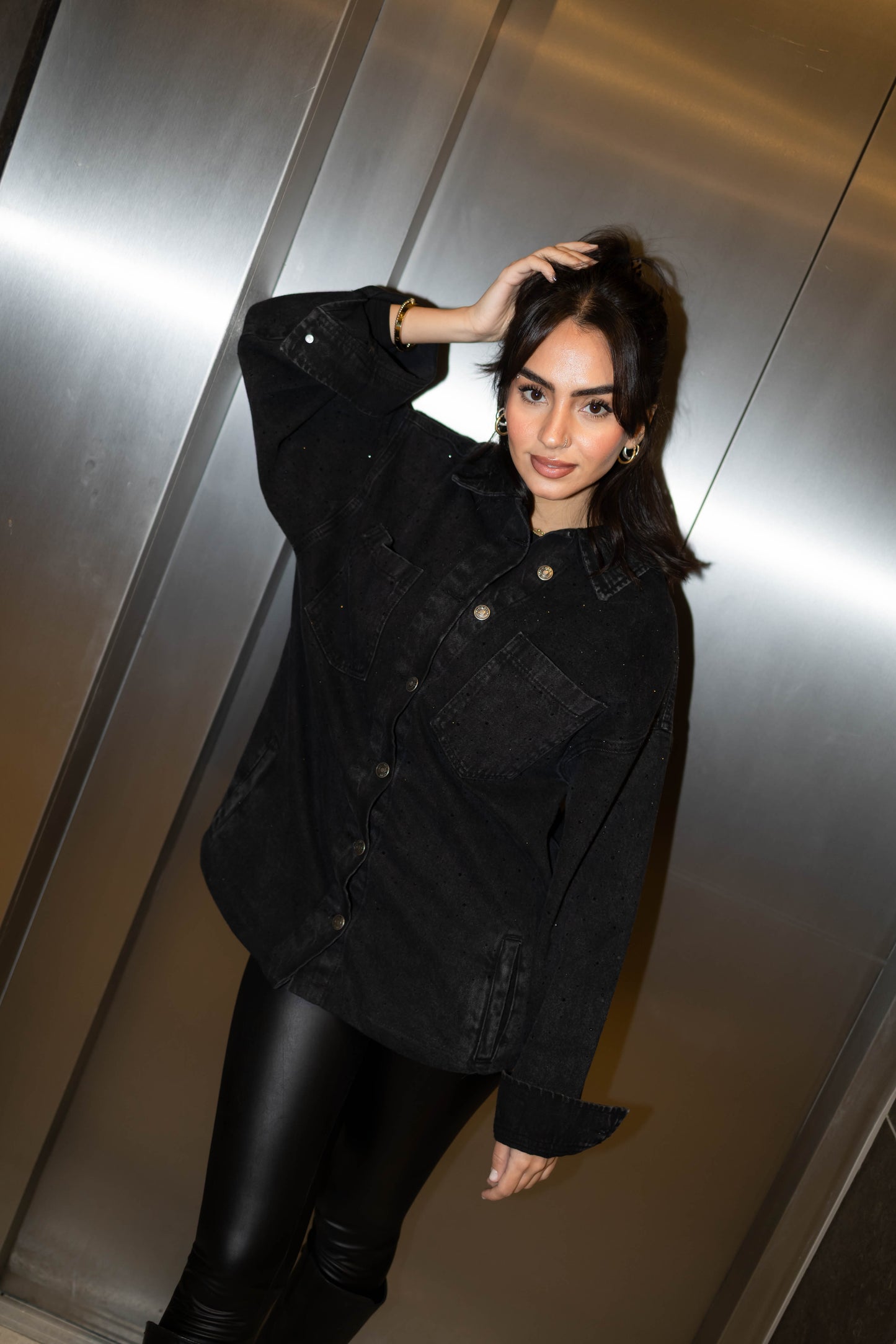 Starluxe Studded Denim Jacket In Black