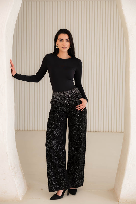 Nightfall Studded Denim Pants In Black