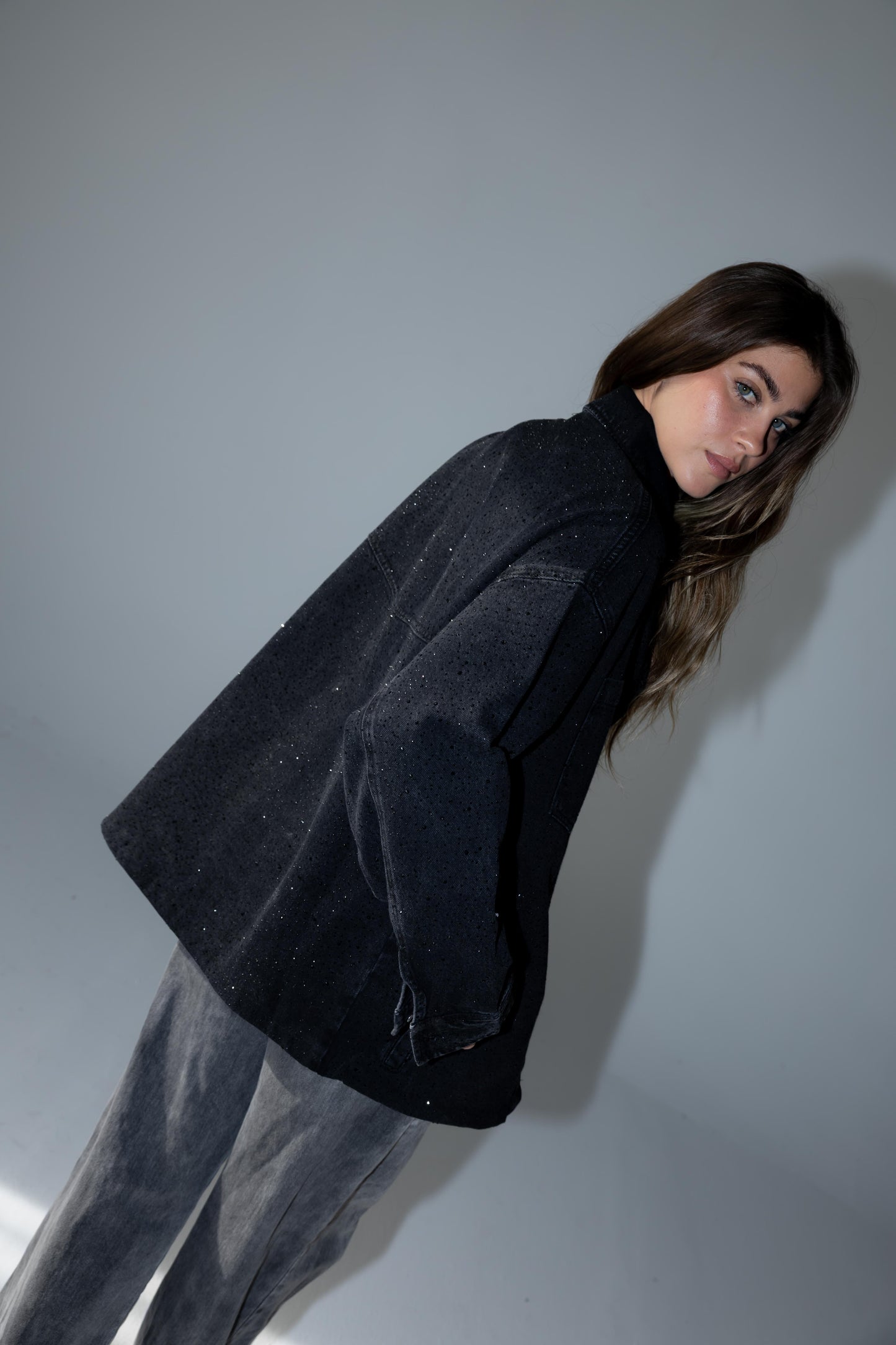 Starluxe Studded Denim Jacket In Black