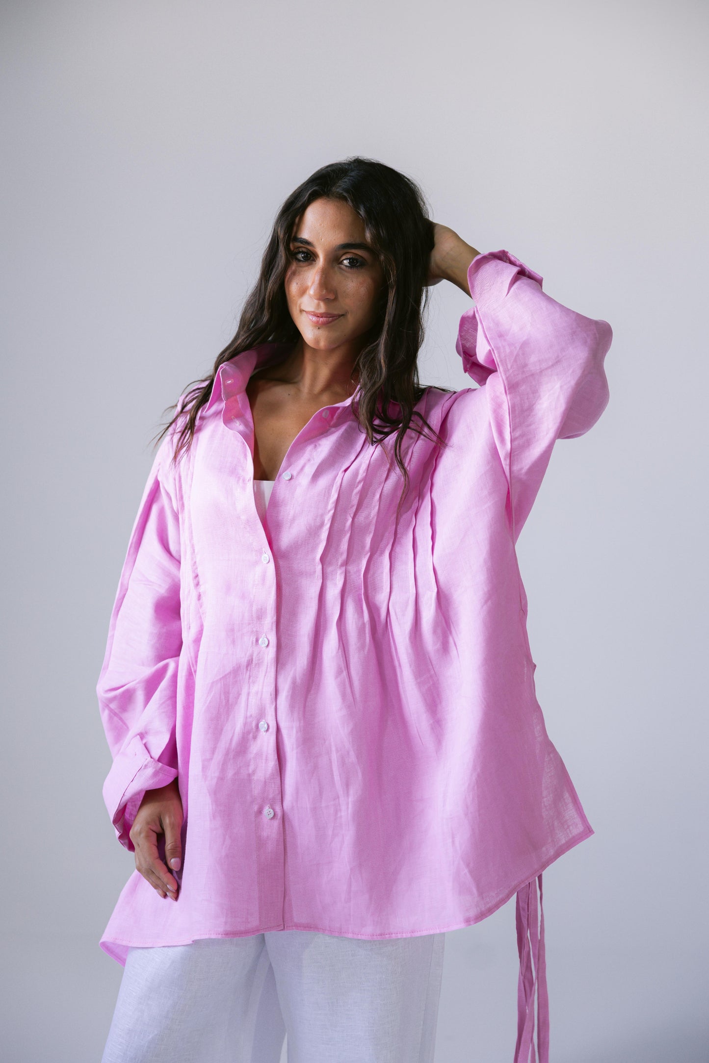 Summer Fringes Linen Shirt - Pink