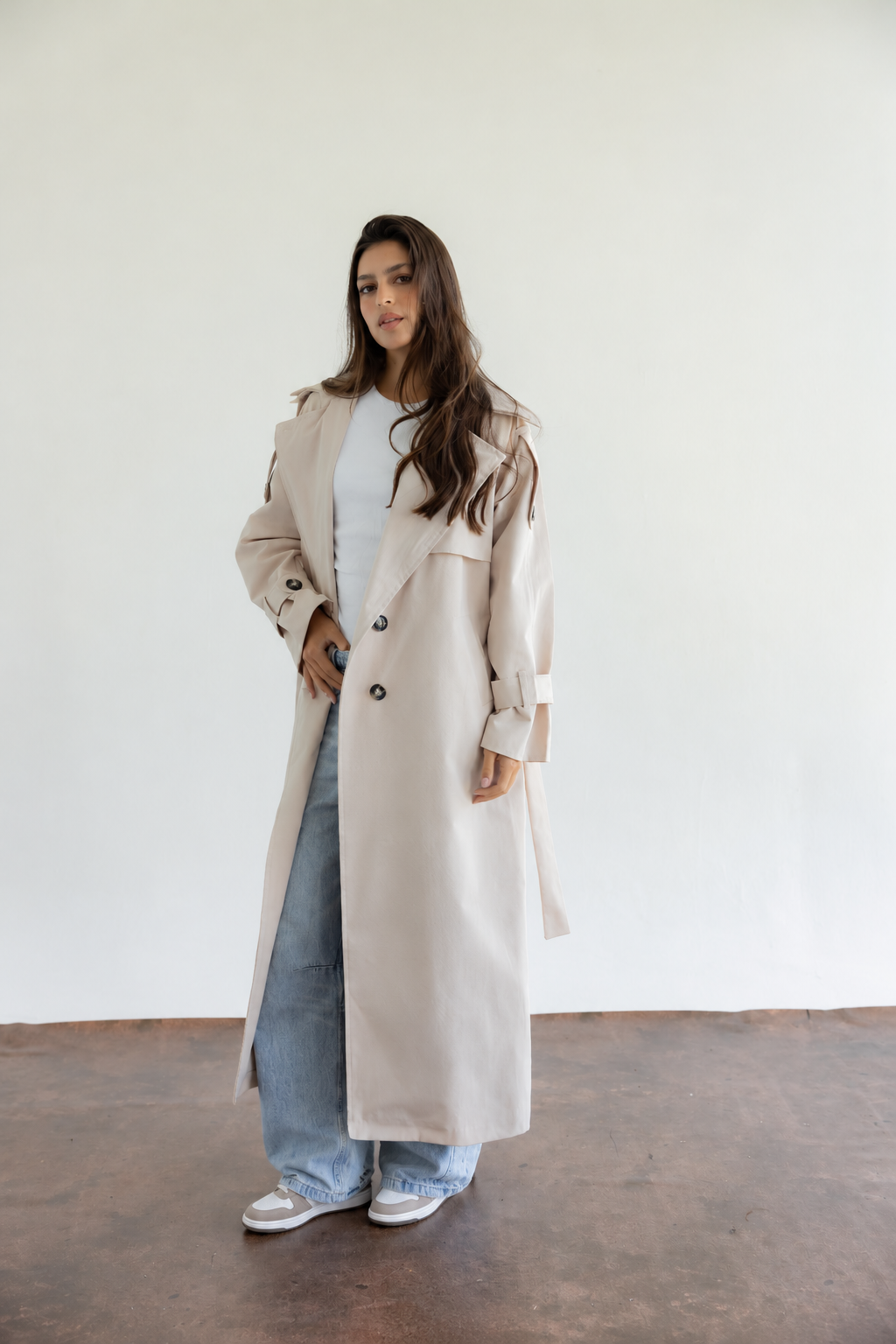Double Collar Trench Coat - Oat Milk