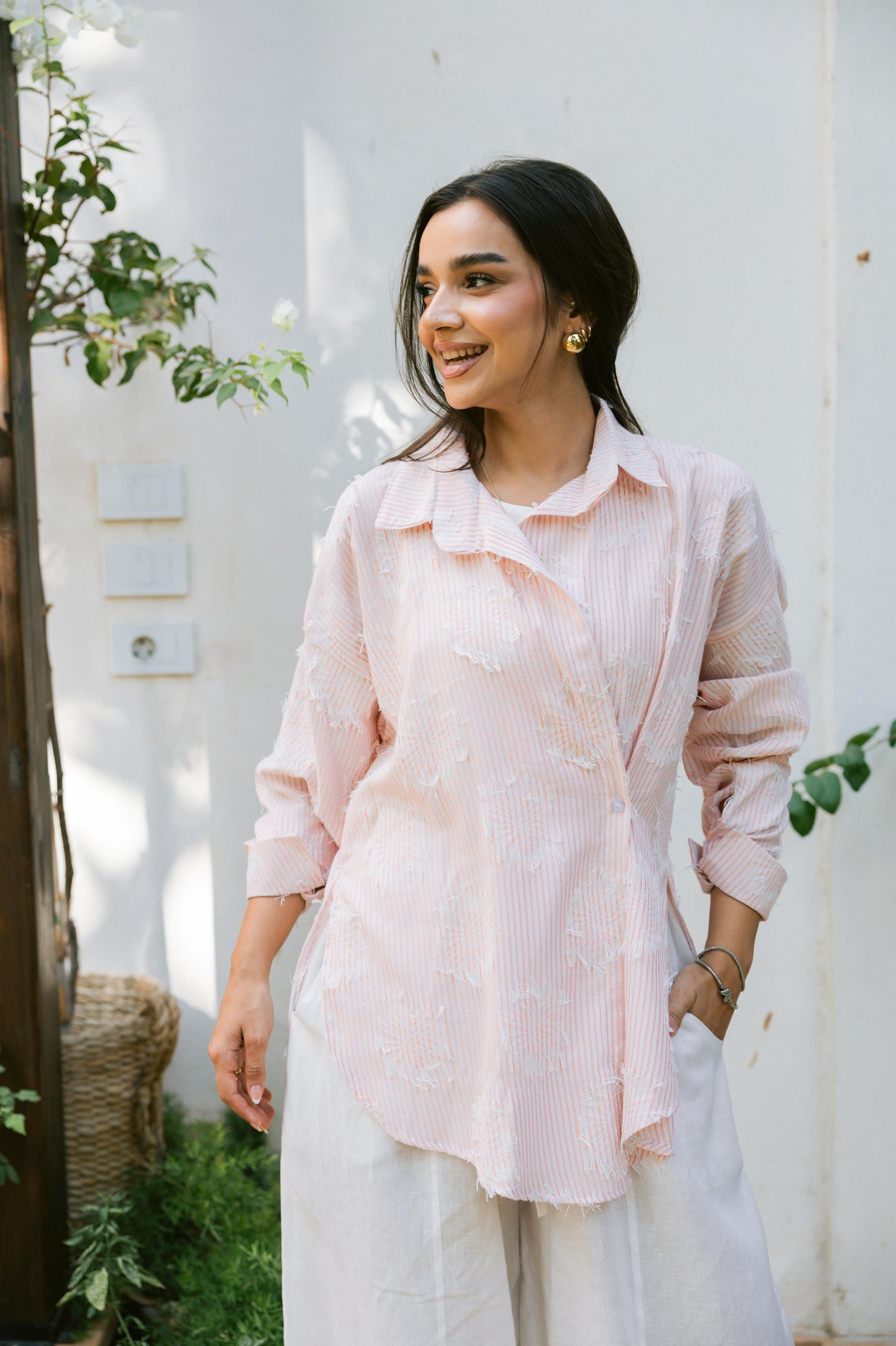 Side Button Textured Shirt - Fiery
