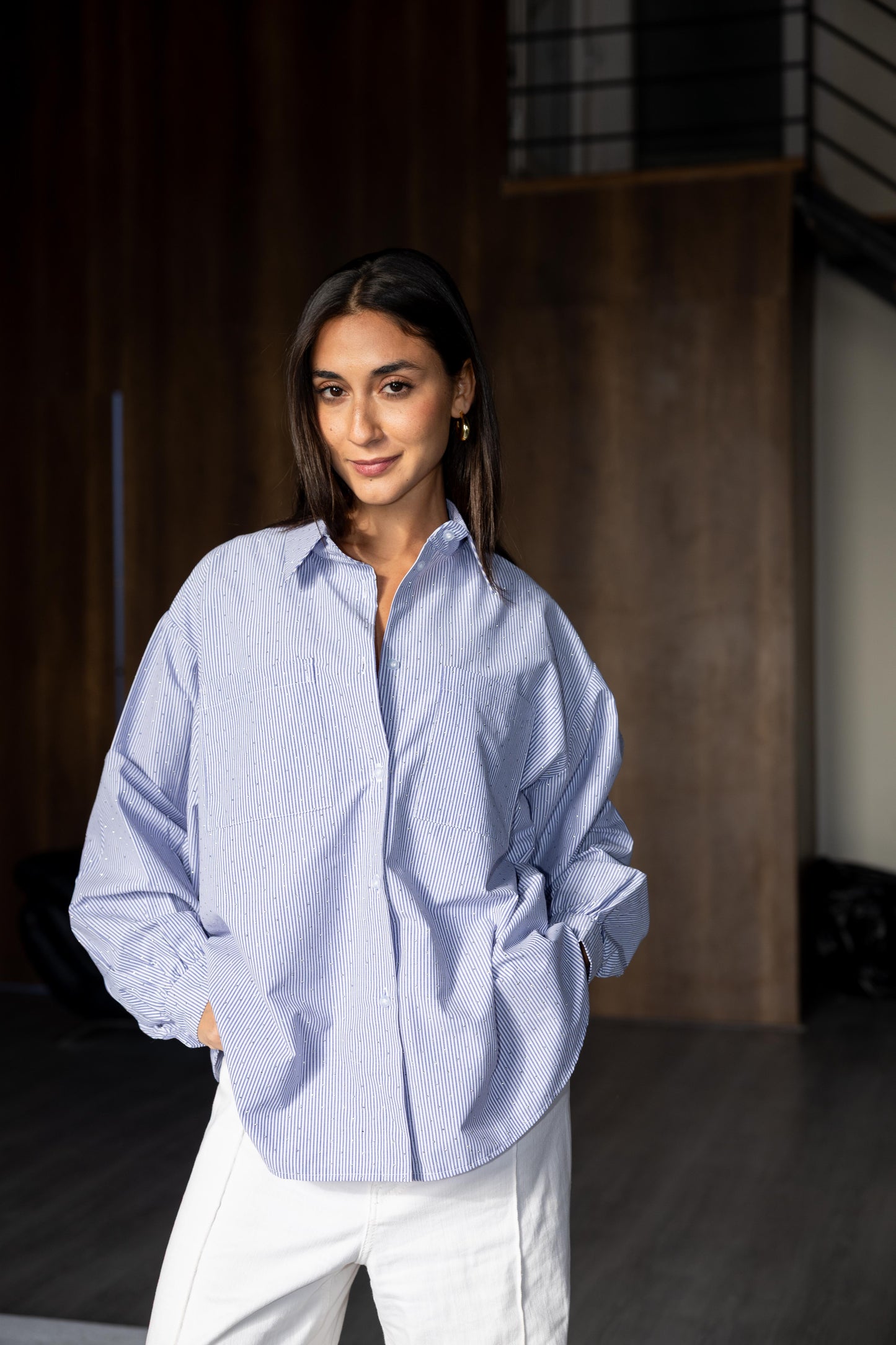 Striped Studded Shirt - Blue
