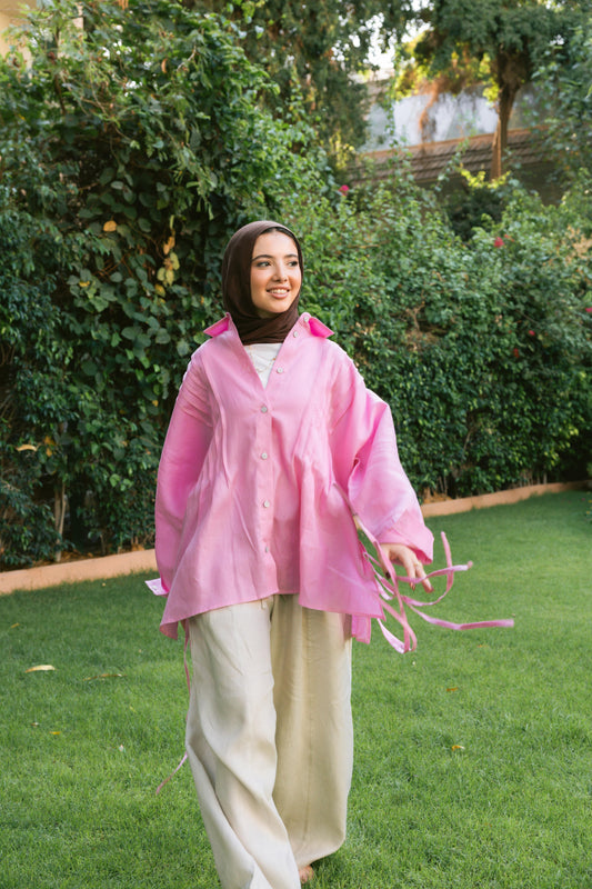 Summer Fringes Linen Shirt - Pink