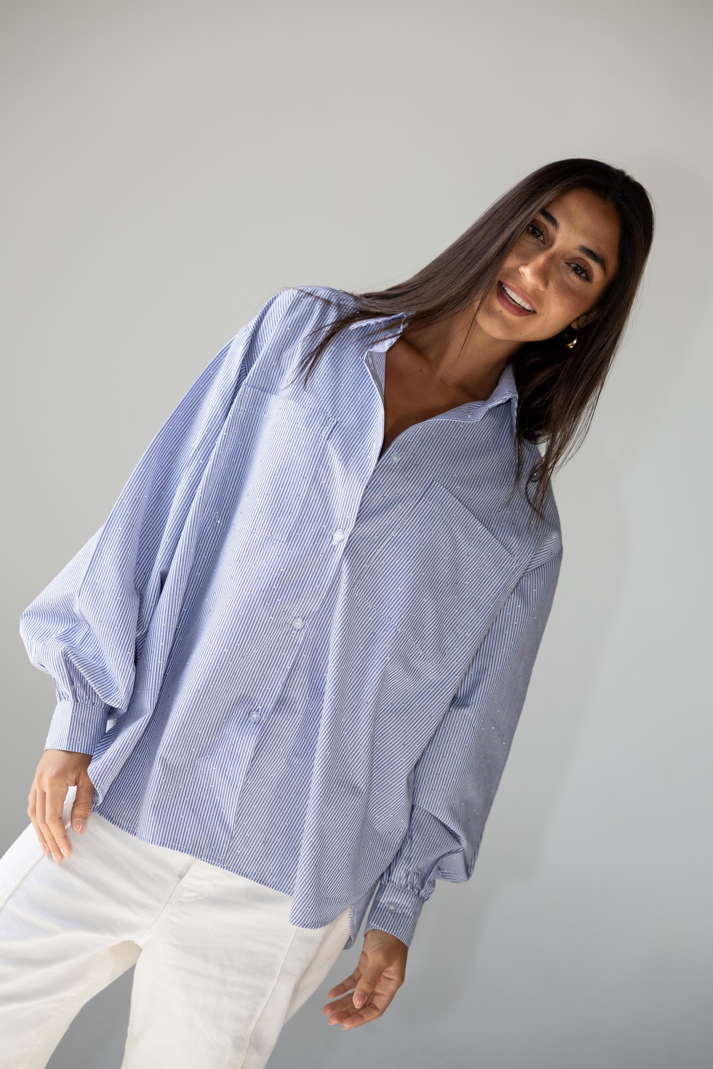 Striped Studded Shirt - Blue