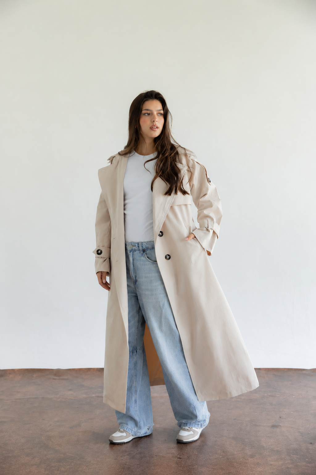 Double Collar Trench Coat - Oat Milk