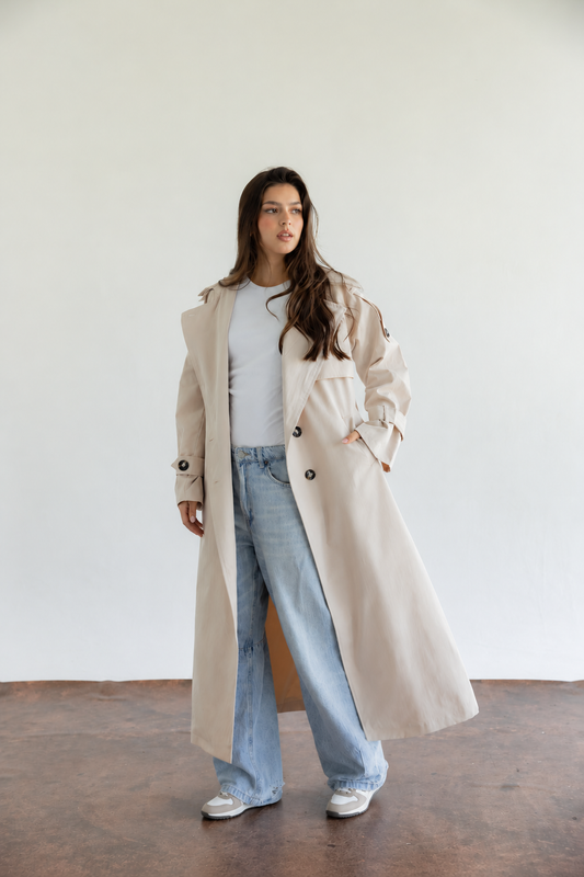 Double Collar Trench Coat - Oat Milk