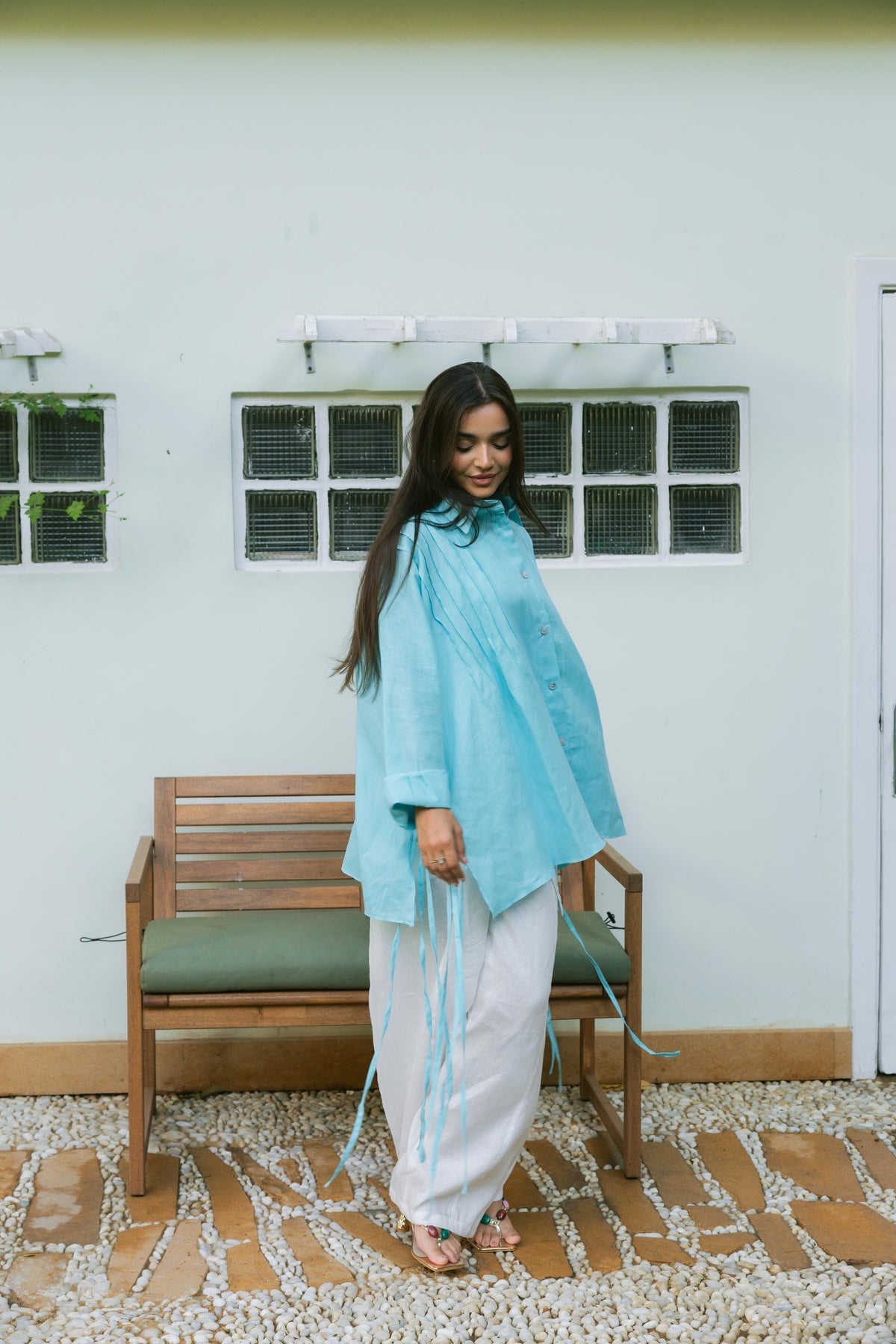Summer Fringes Linen Shirt -  Turquoise