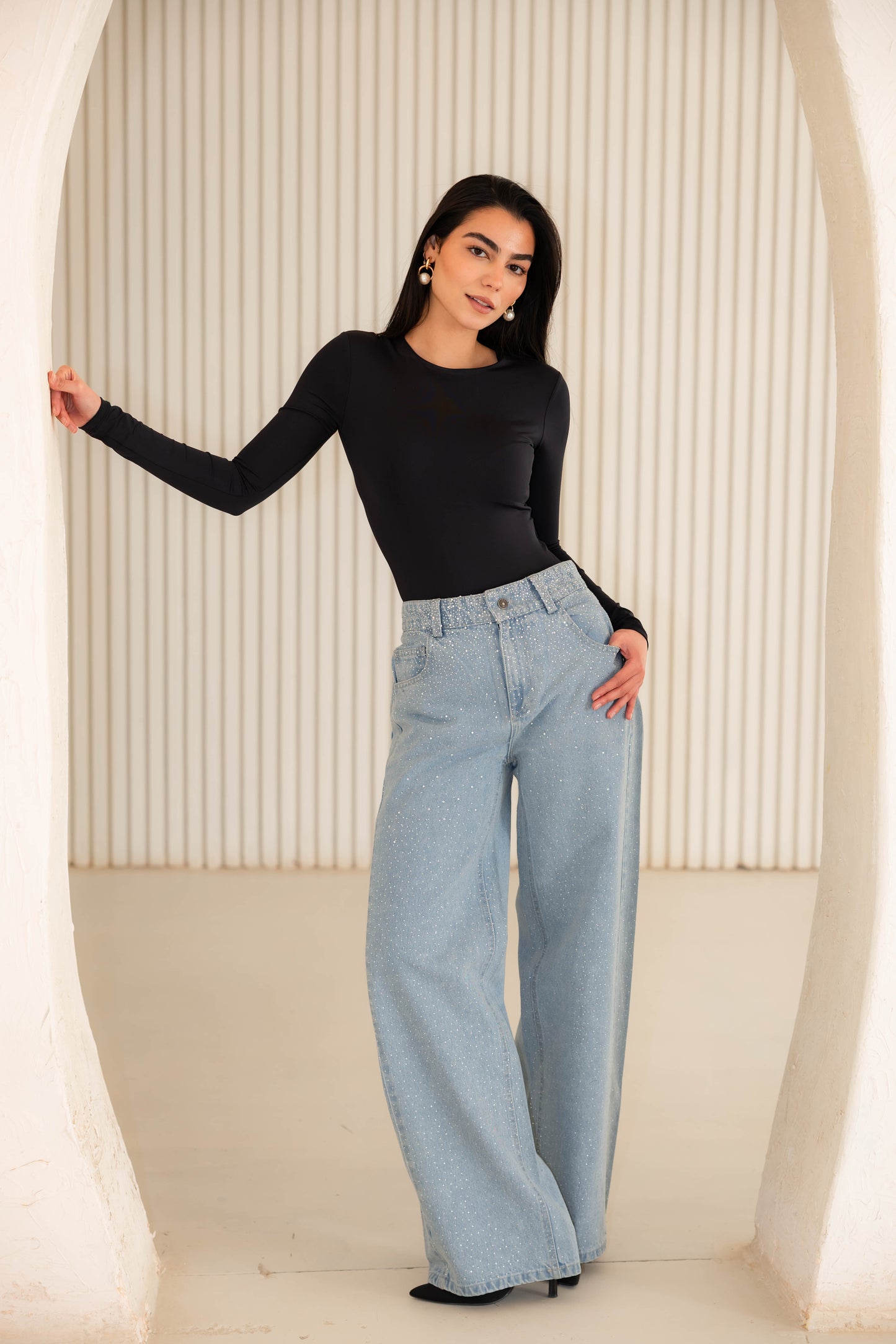 Nightfall Studded Denim Pants In Cloudwash
