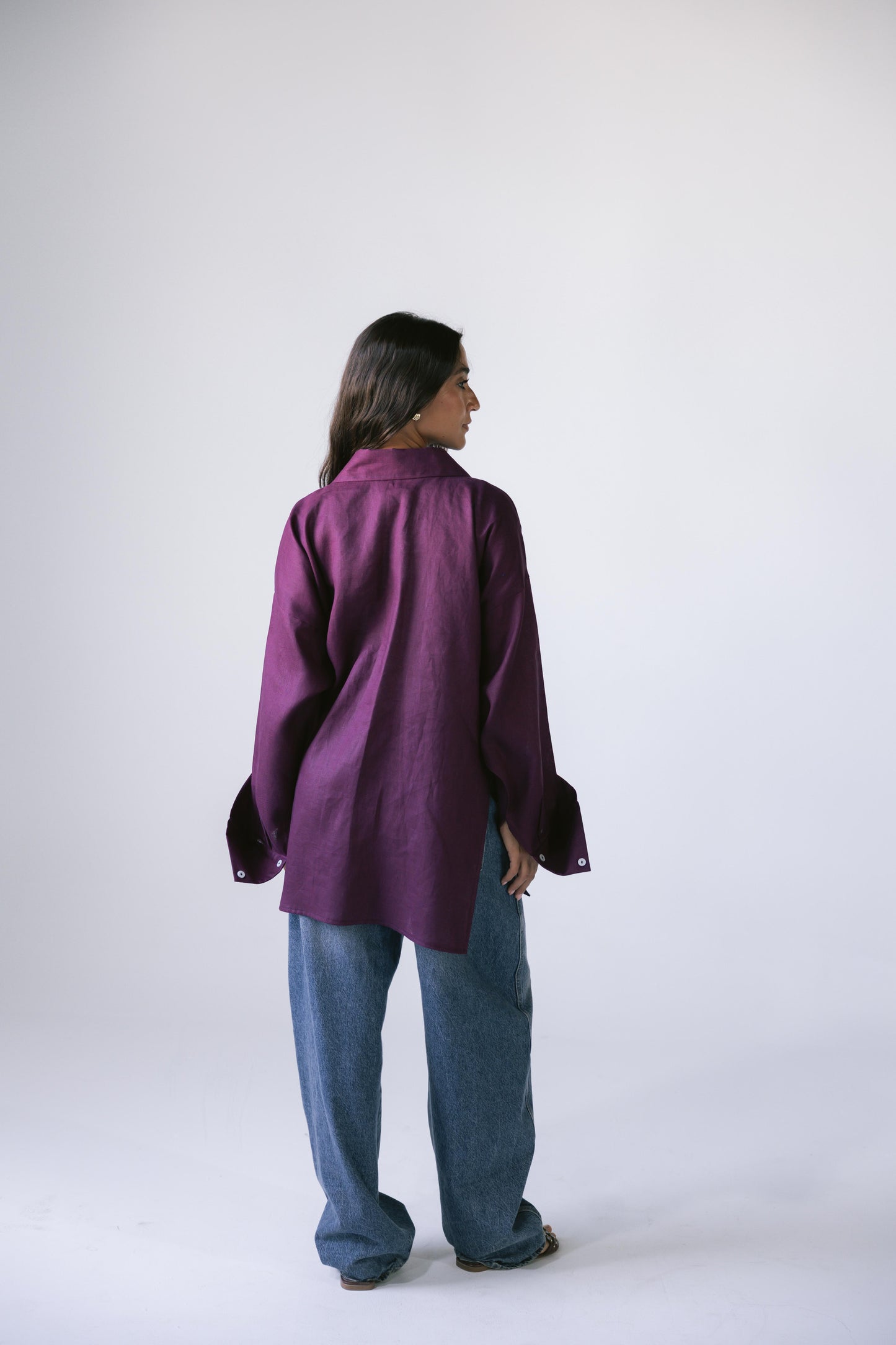 Side Tie Linen Shirt - Violet