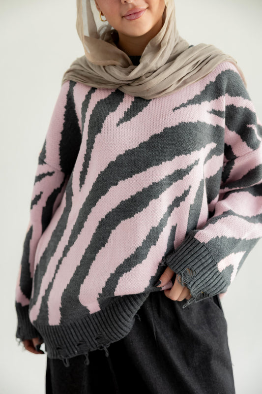 Wild Dreams Knit Sweater - Gray X Pink