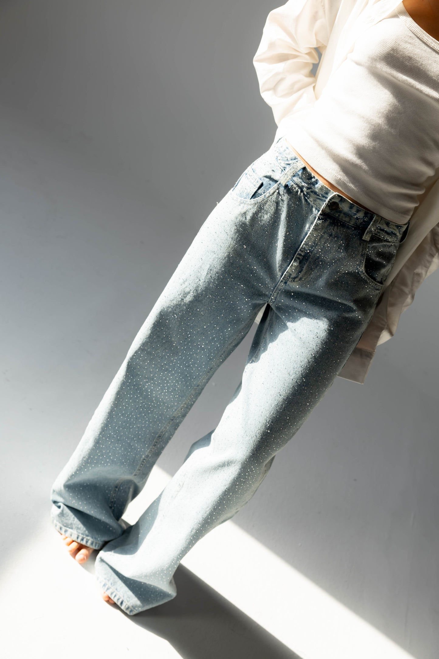 Nightfall Studded Denim Pants In Cloudwash