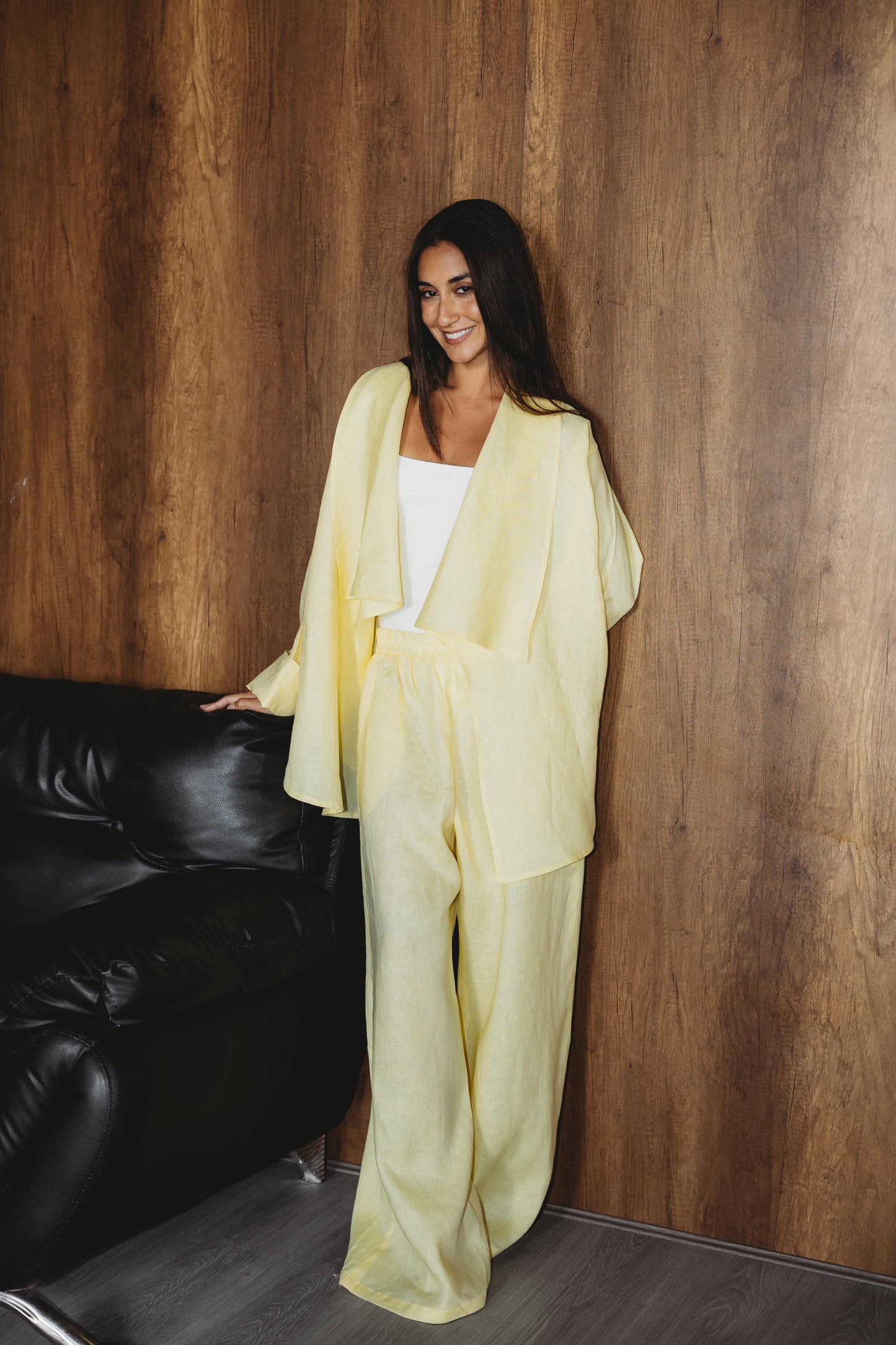 Linen Flow Cardigan Set - Butter Yellow