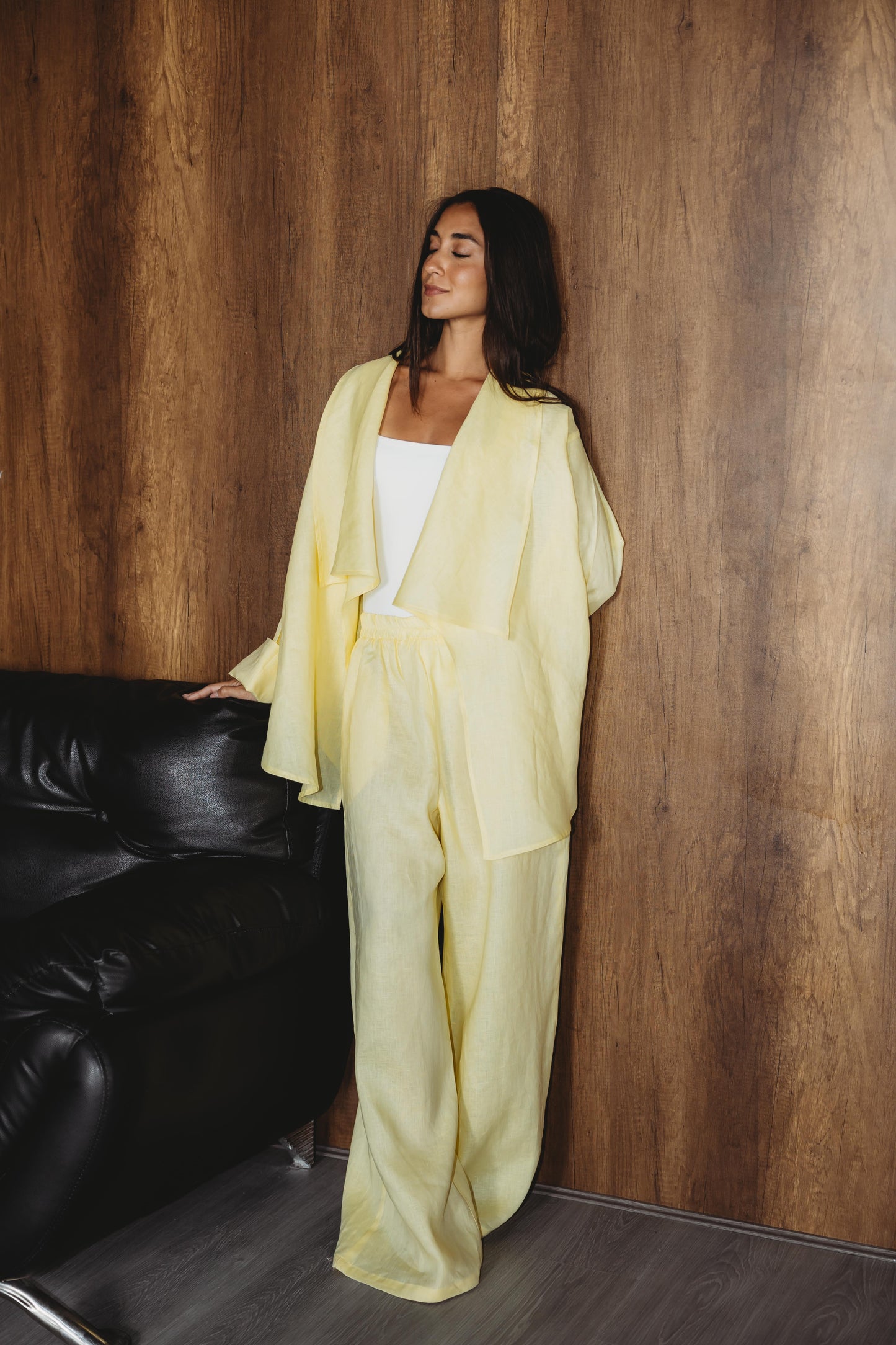 Linen Flow Cardigan Set - Butter Yellow