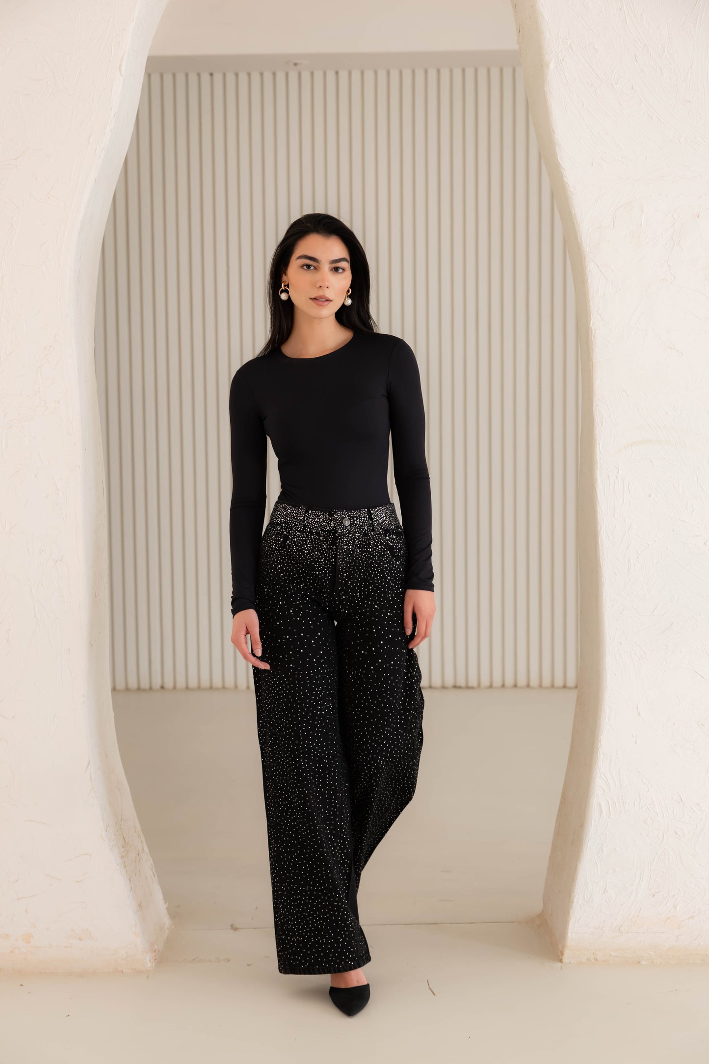 Nightfall Studded Denim Pants In Black