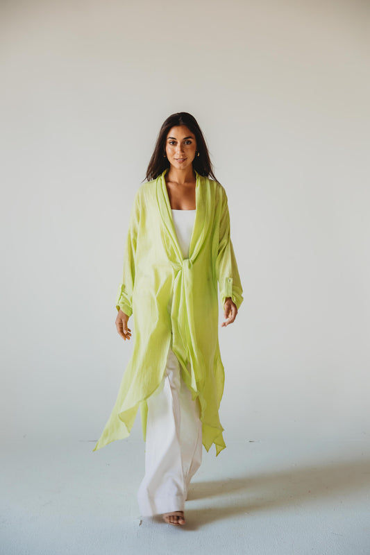Sunset Flow Cardigan In Lime Green