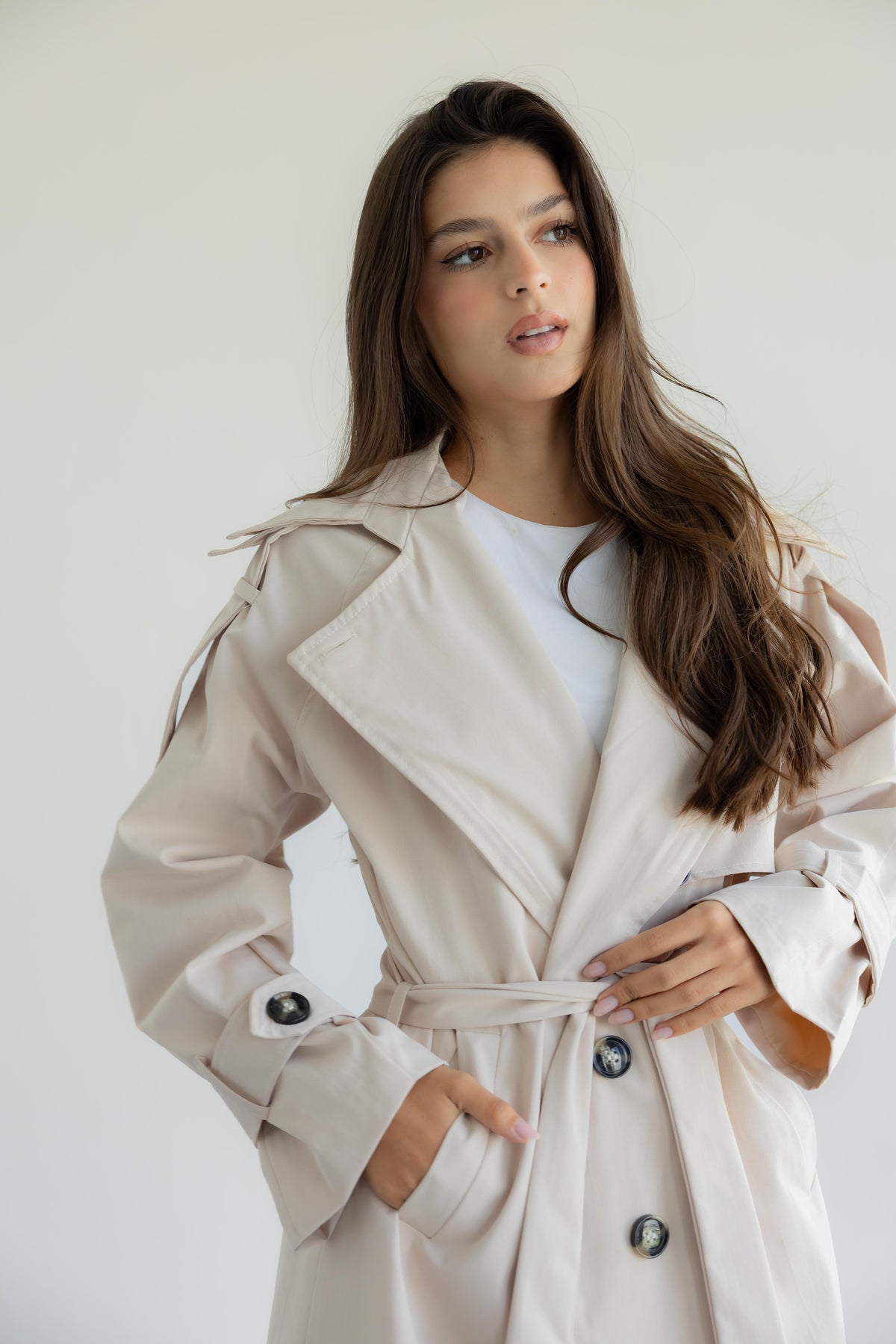 Double Collar Trench Coat - Oat Milk