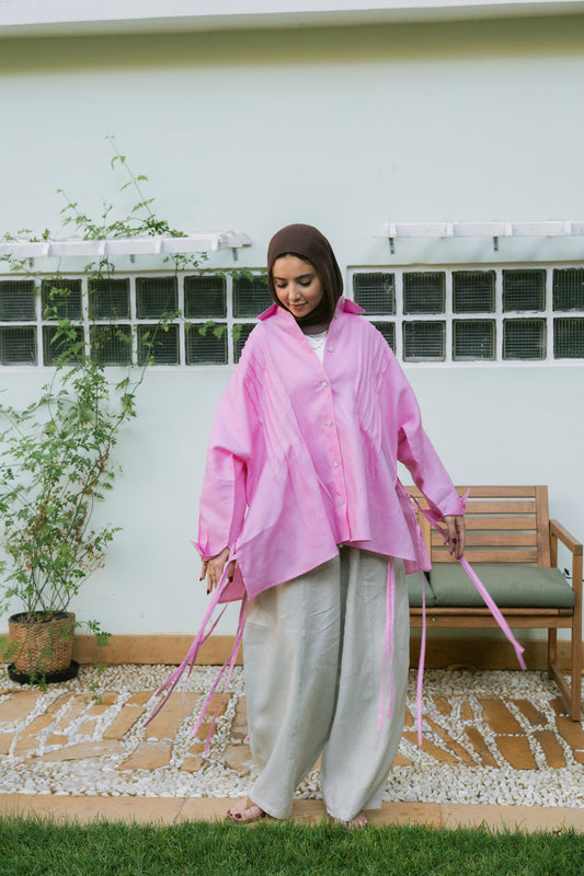 Summer Fringes Linen Shirt - Pink