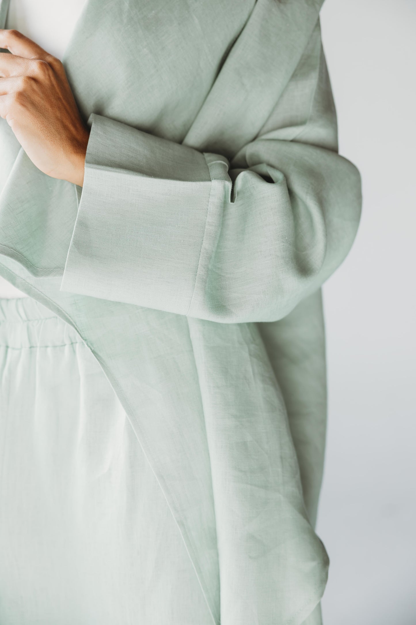 Linen Flow Cardigan Set - Mint