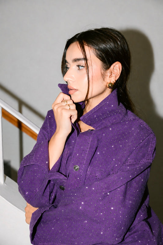 Starluxe Studded Denim Jacket - Purple