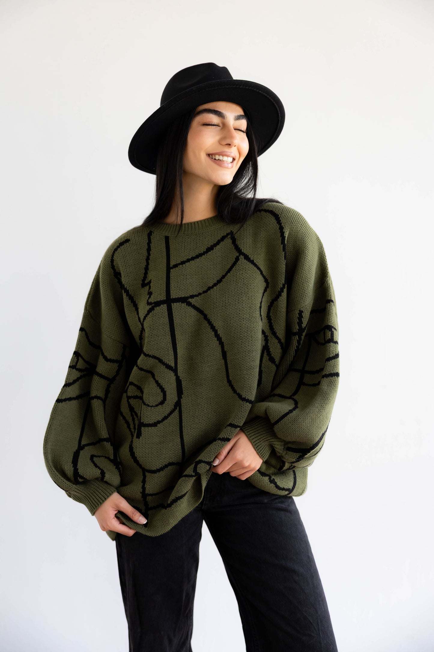 Boho Knit Sweater In Olive