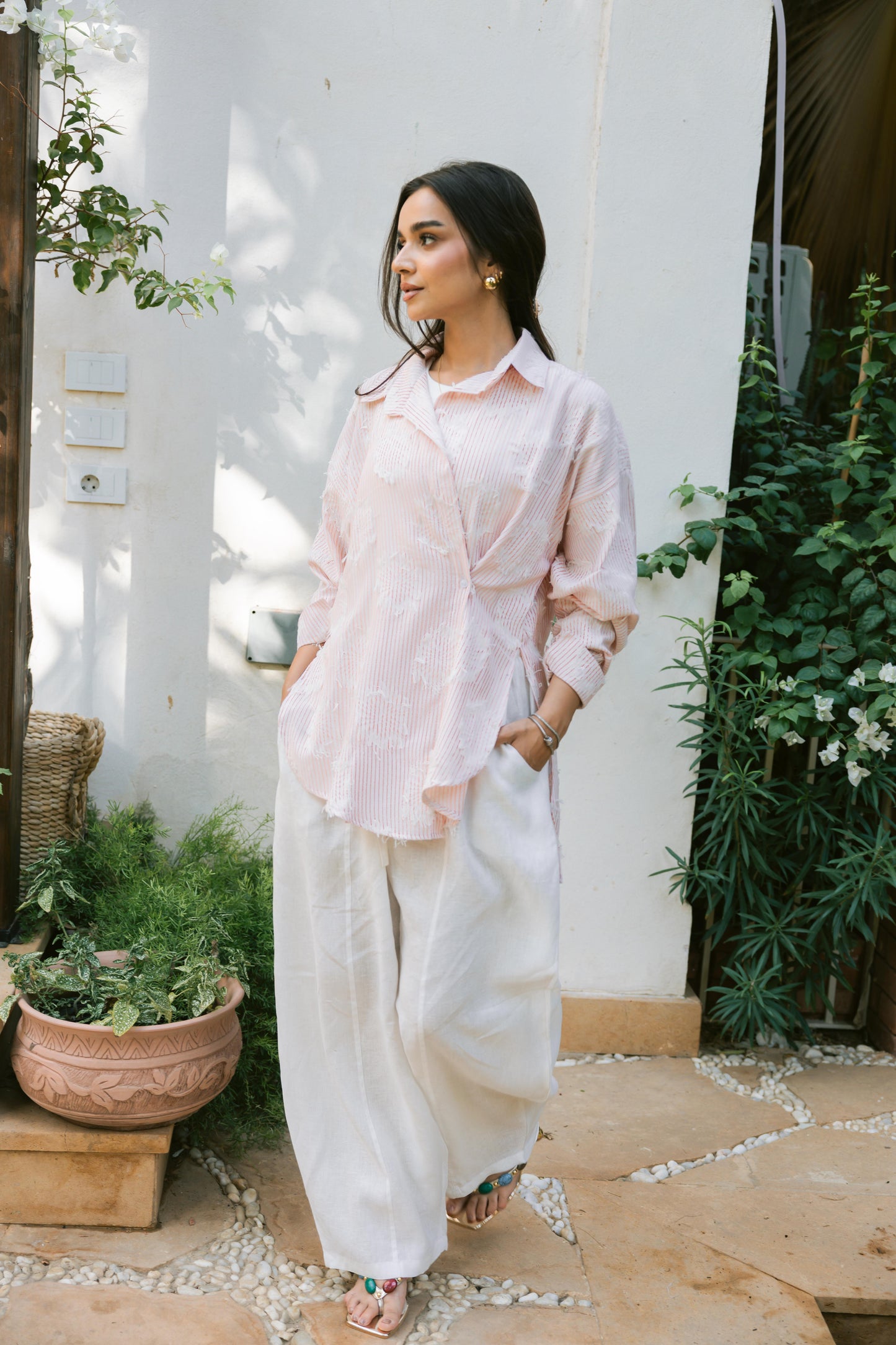 Side Button Textured Shirt - Fiery