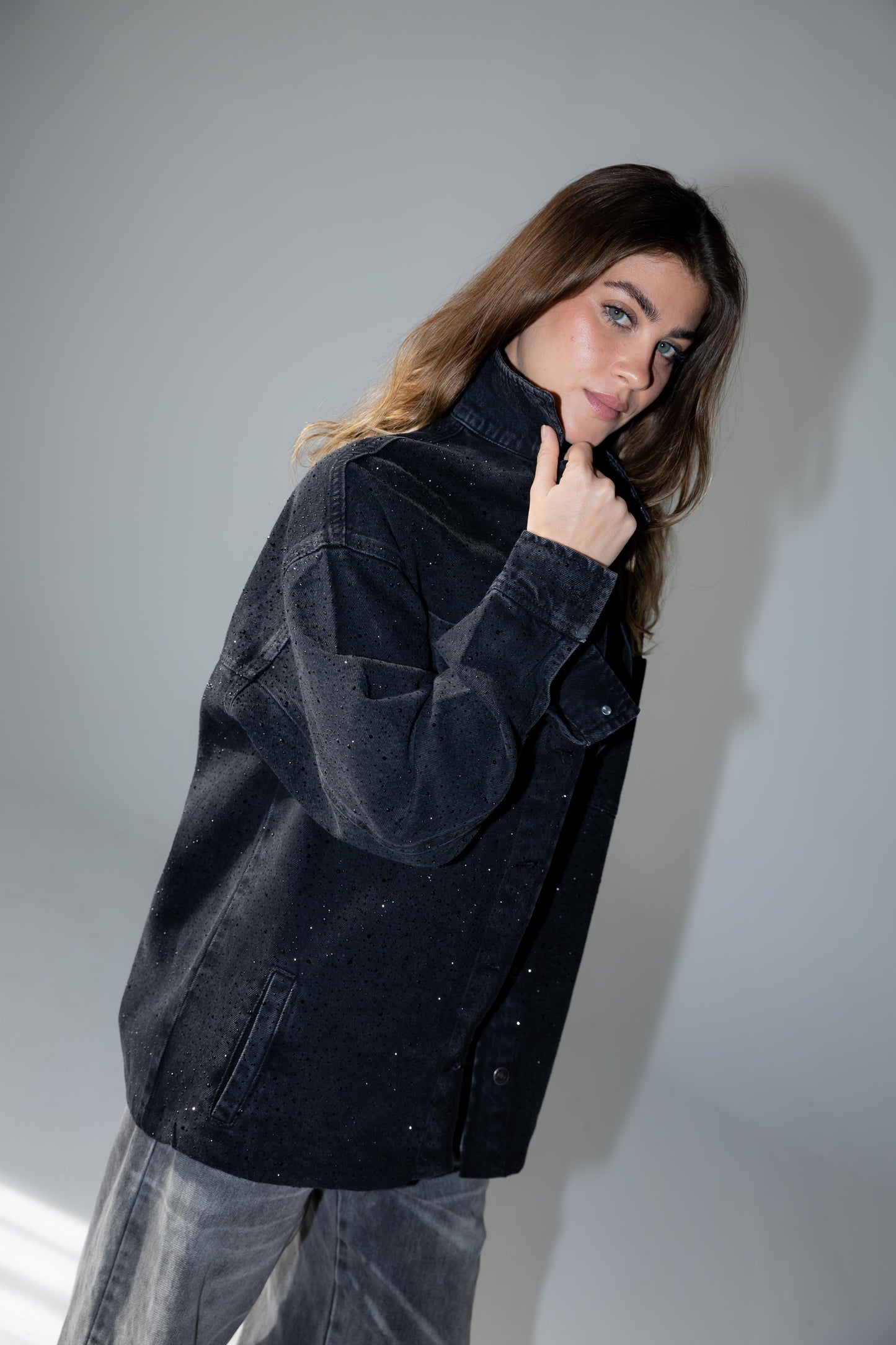 Starluxe Studded Denim Jacket In Black