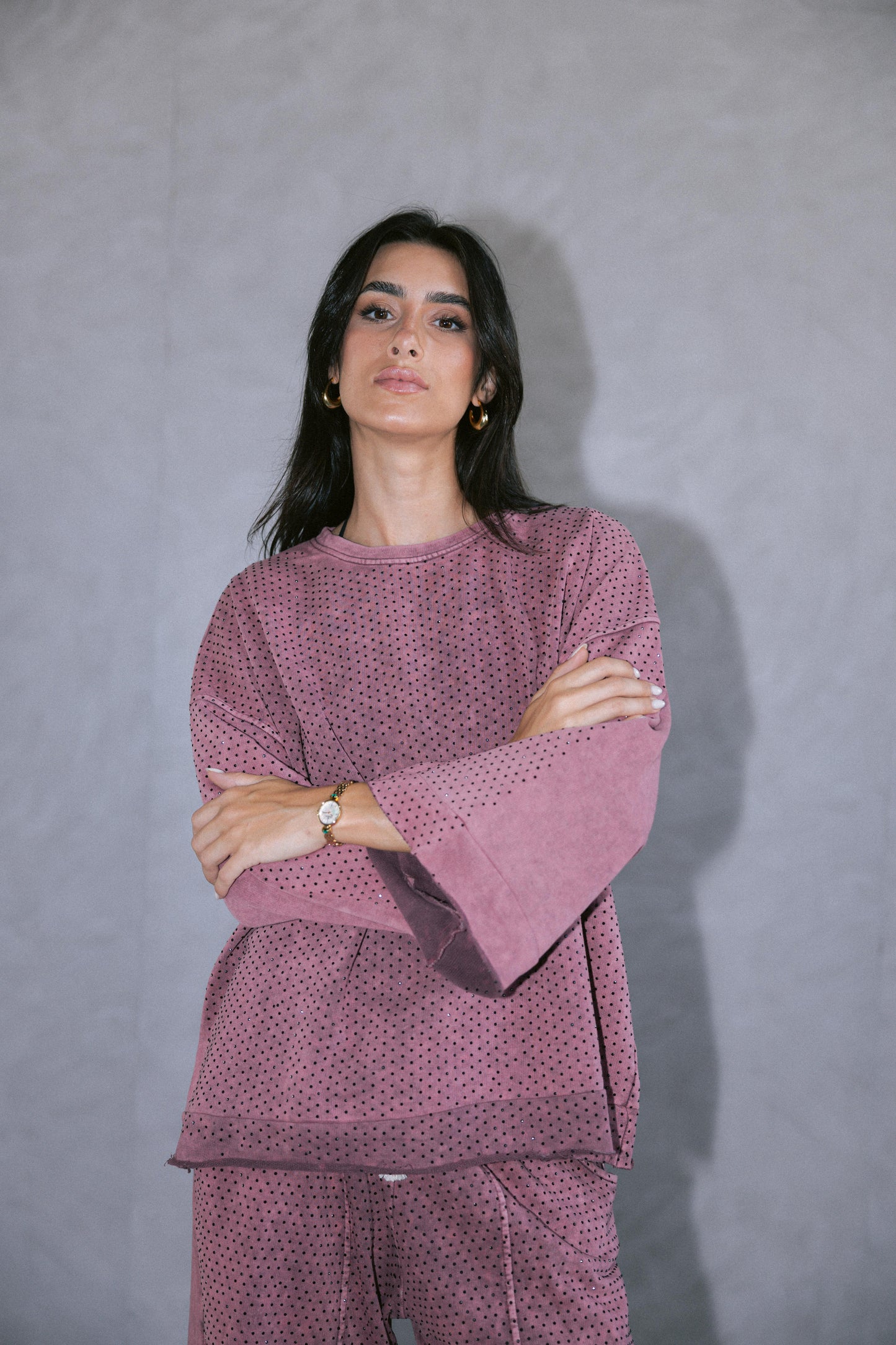 Relaxed Studded Set - Burgundy
