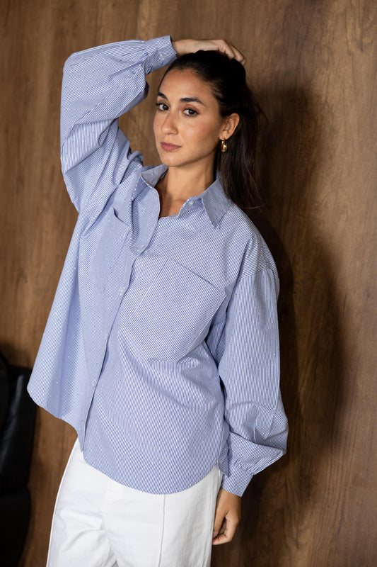 Striped Studded Shirt - Blue