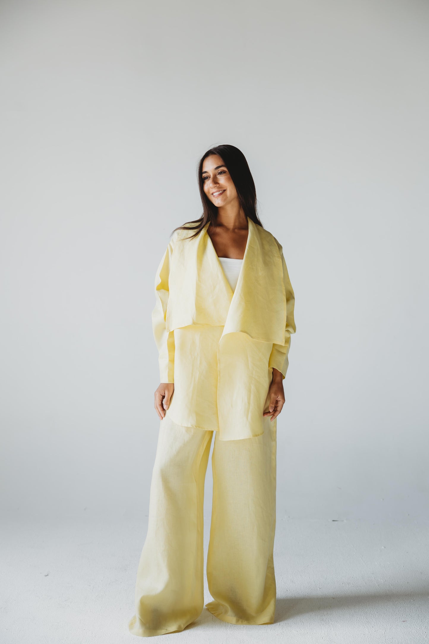 Linen Flow Cardigan Set - Butter Yellow