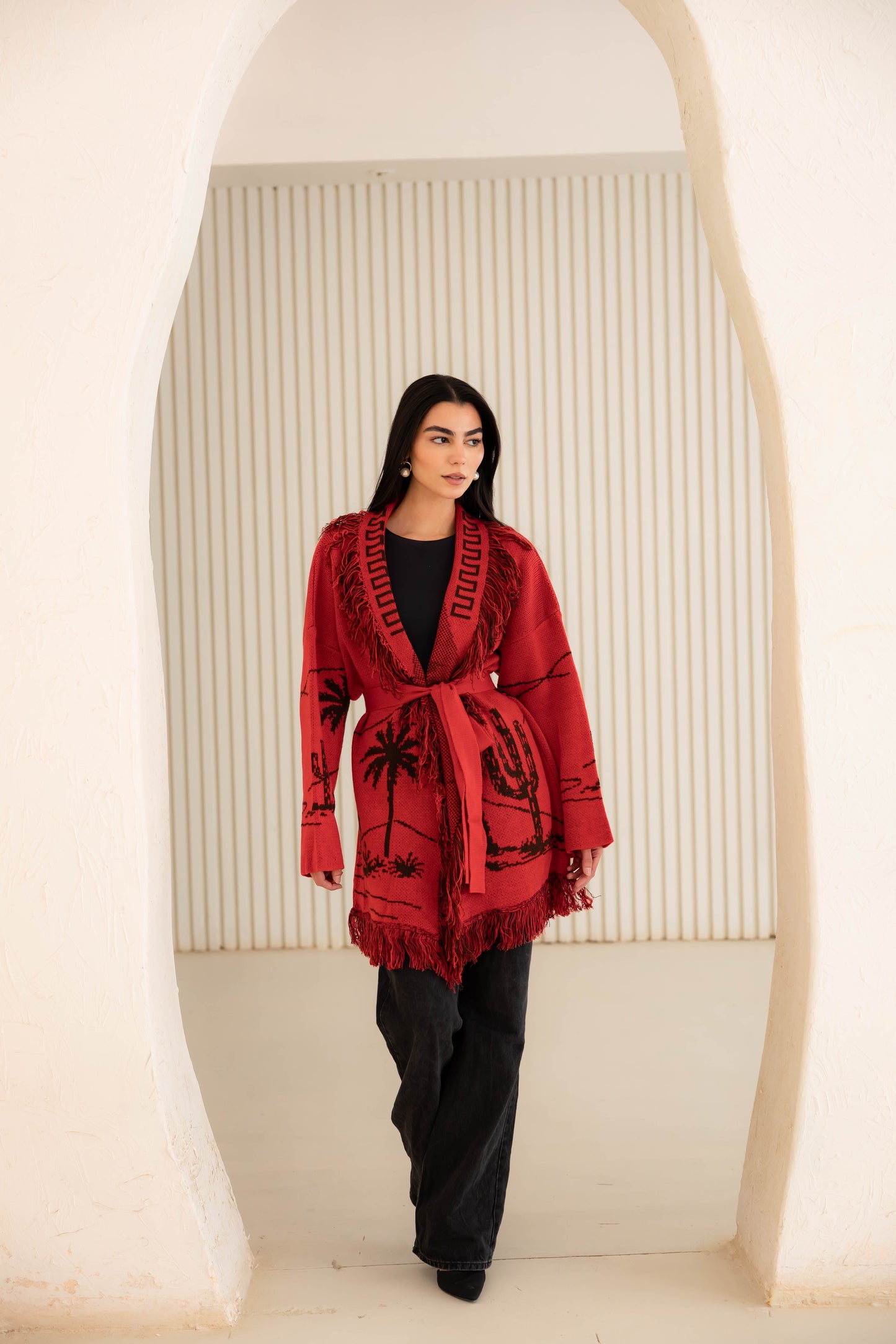Center Of Attention Knit Cardigan - Hot Pink X Brown