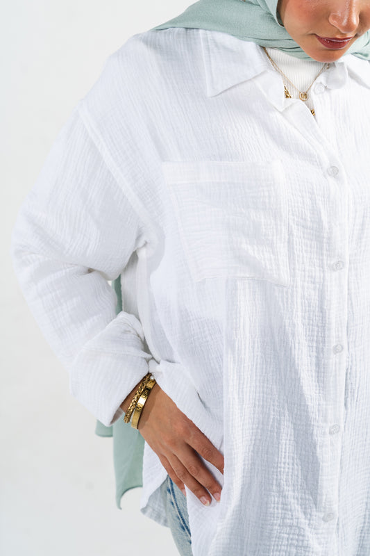 Crinkled linen shirt in white