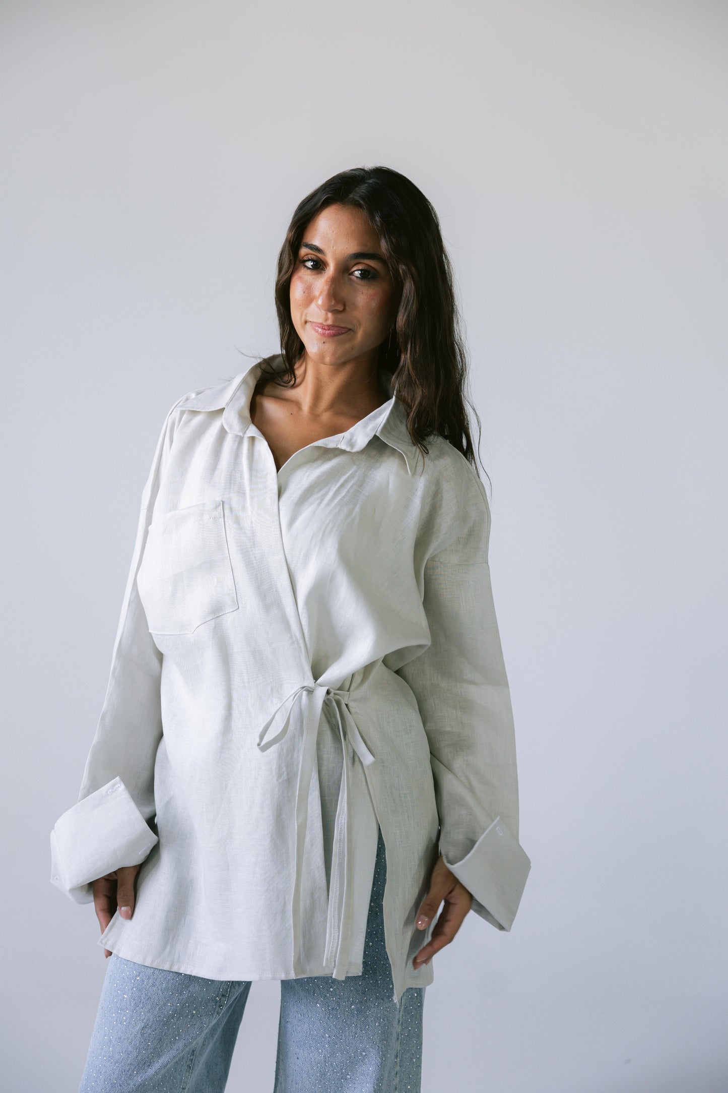 Side Tie Linen Shirt - Griege